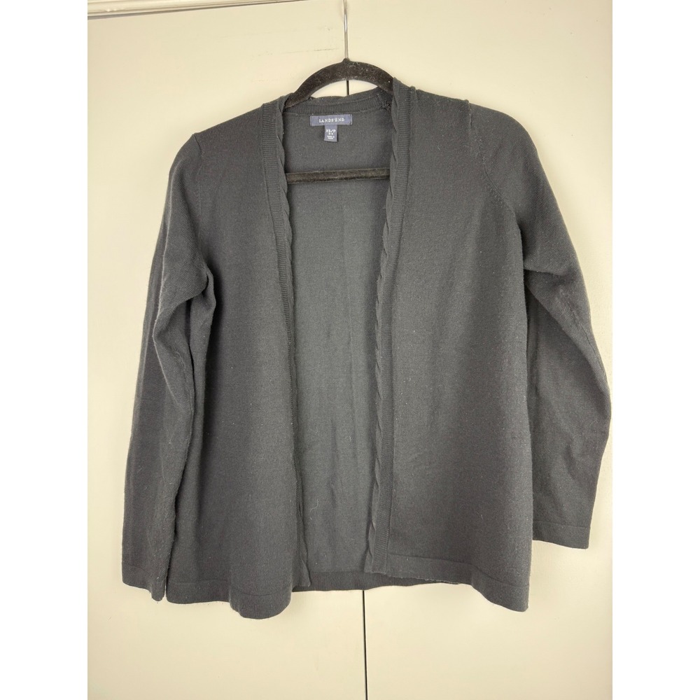 Lands End Womens Black Cardigan Sweater XS Knit Open Front Basic Casual